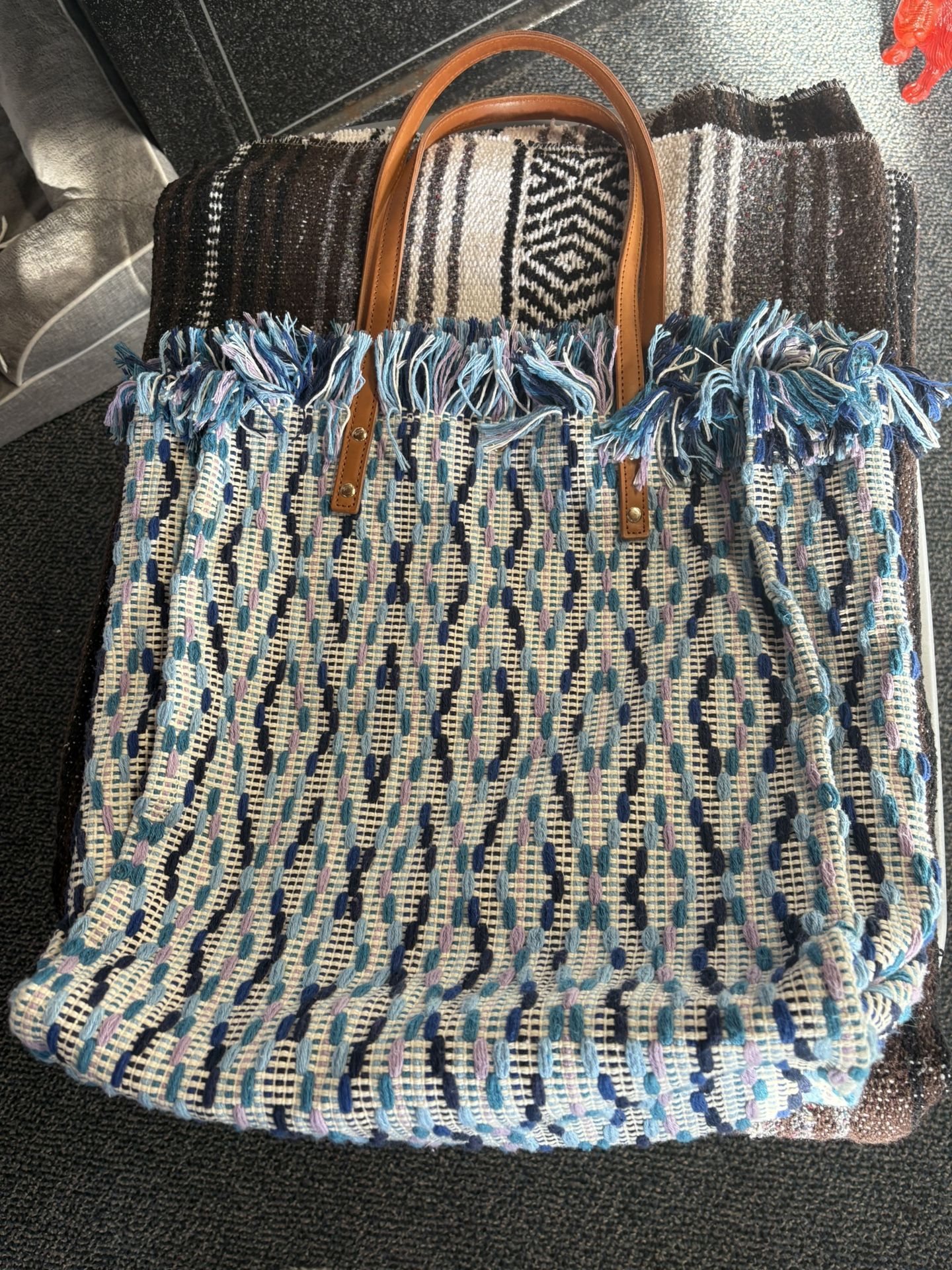 Woven Tote Bag Multi Blues