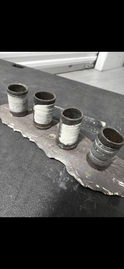 Rustic Ceramic Candle Holders Set Of 4 With Tray Unique Glaze Designs   Im not completely sure on the material it could be stone also not what it’s ac