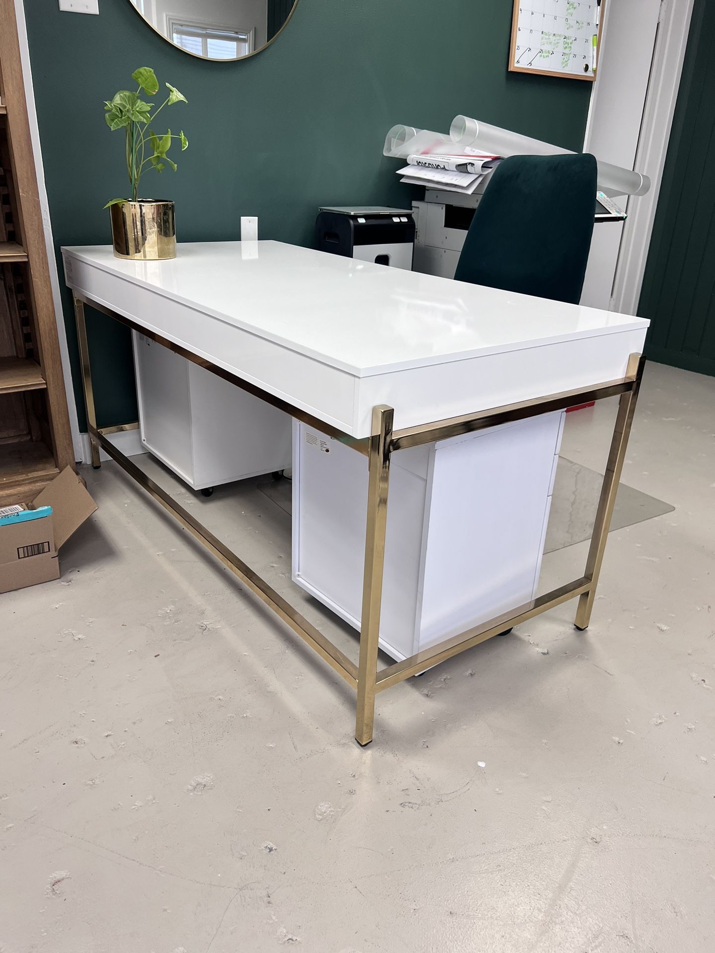 White Computer Desk W/ Side Table