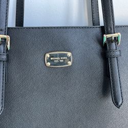 Michael Kors Large Black Leather Tote Bag With Pockets 