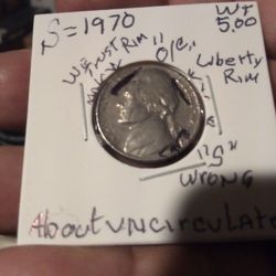 🇺🇸🎊"Jefferson Memorial Coin"<1970)"S" Wt,:5.00(AU). W./ Errors