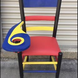Hand painted Wood, cushioned seat, cup holder art designed chair GC