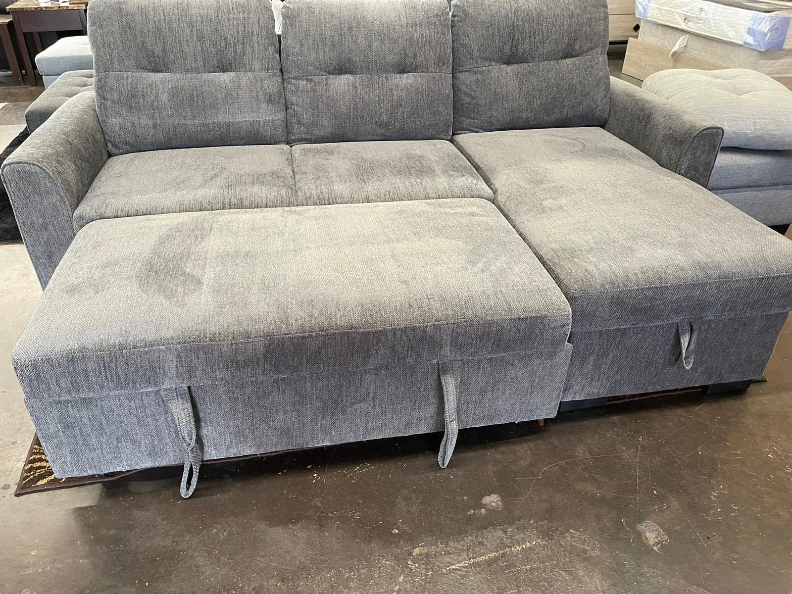 Gray Reversible Sectional with Pull Out Bed Ottoman Home & Garden