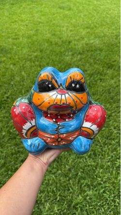 Mexican Talavera Small Squatting Frog Planter Pot Hand Painted