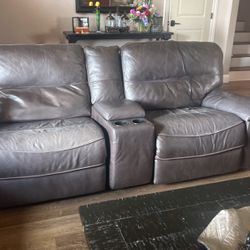 Grey Leather Sectional Couch 
