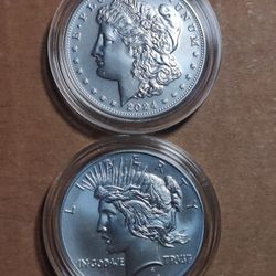 2024 $1 Morgan and Peace Silver Dollar 2pc Set Philadelphia .999 fine Silver