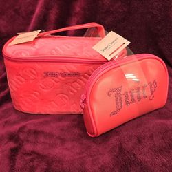 Juicy Couture velour cosmetic bag 2 set - Hot Pink with Jeweled Juicy logo NWT