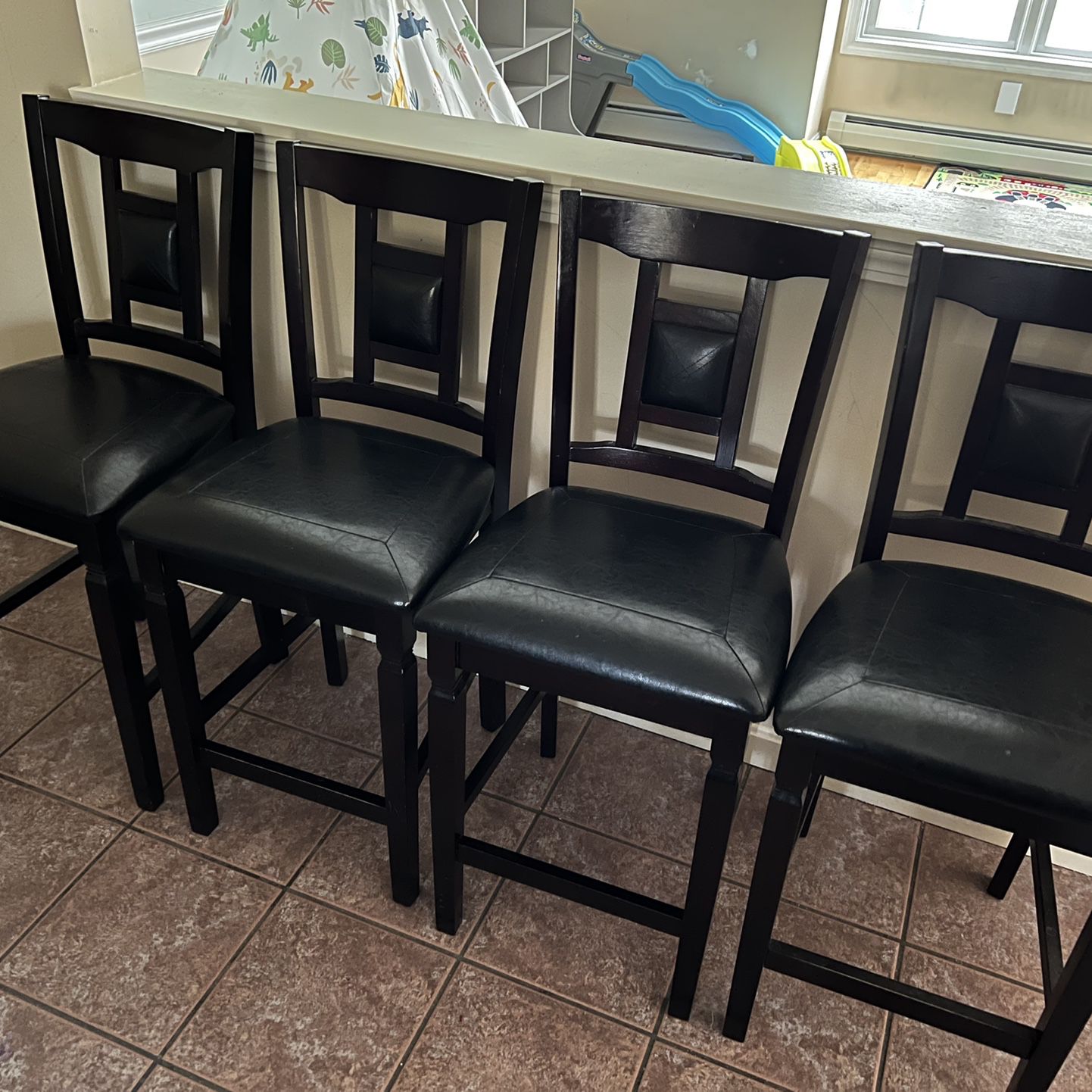 Set of 4 Black Bar Chairs with Leather Cushions