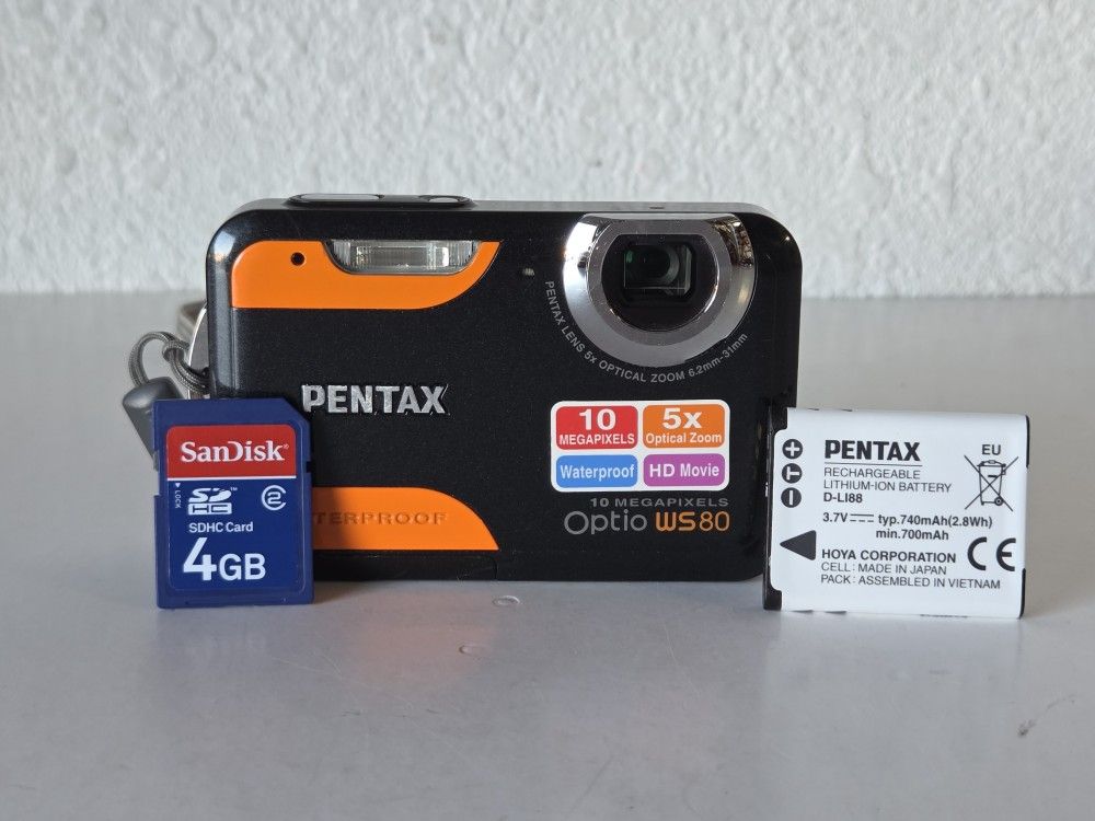 Pentax Optio WS80 WATERPROOF 10MP Digital Camera Orange/Black
