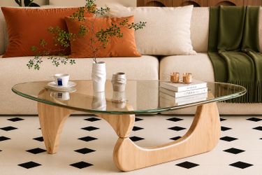 32in Coffee Table for Living Room Mid Century Modern Center Table with Glass Top and Wood, Clear/Wood