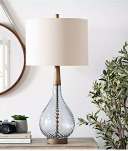 Dusty Blue Gray Glass Table Lamp