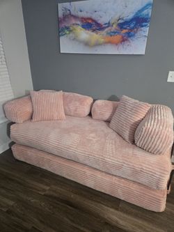 Pink Corduroy Convertible Boneless Sofa