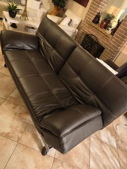 Dark Brown Faux Leather Futon Sofa