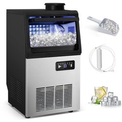 Ice Maker 88Lbs/24H,Freestanding Built-in Ice Machine with 15 lbs Storage,4x9 Cubed Ice,Stainless Steel