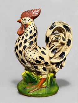 Vintage 14 Inch Hand Painted Ceramic Rooster Figurine Farmhouse Country Decor