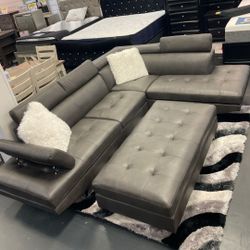 Ibiza Gray Leather Sectional Sofa W/Ottoman---$899---Fantastic Deal!!!---No Credit Needed Financing Available 