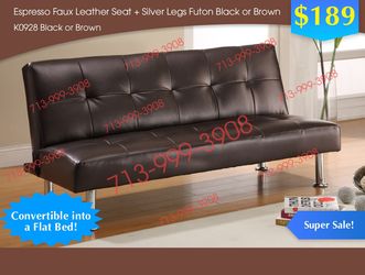 ESPRESSO FAUX LEATHER SEAT + SILVER LEGS FUTON BLACK OR BROWN K0928OR BROWN