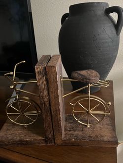Bicycle Bookends Gold Wire and Wood