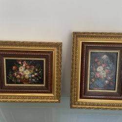 Set of Two Paintings - Flowers In Oil Paint