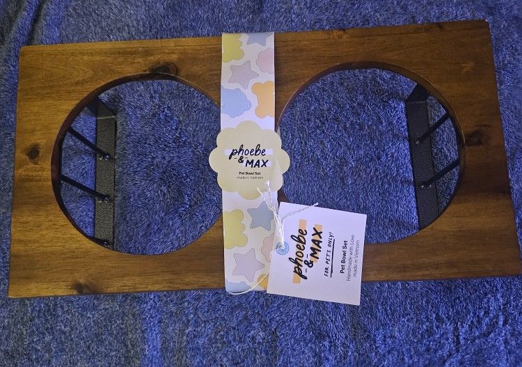 Dog Bowl Wooden & Metal Riser NEW