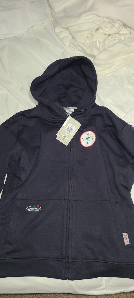 BRAND NEW WHITH TAGS ARBORWEAR FR DOUBLE THICK MEN'S FULL ZIP WORK HOODIE SIZE LARGE REGULAR