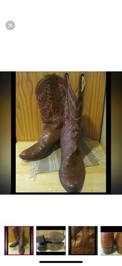 VINTAGE Men's Genuine Brown LeatherJUSTIN Cowboy BootsSize: 8.5 D Men's  fabulous vintage boots were well made in the U.S.A.   great embroidery on the