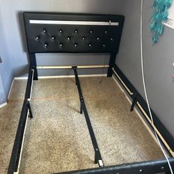 black faux-leather LED full size bed frame 