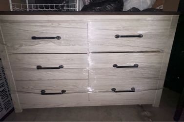 6-drawer dresser light wood dark top