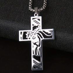 ⚡️✨STAINLESS STEEL ✨HOLLOWED OUT JESUS CROSS WITH CHAIN