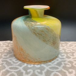 Hand Blown Art Glass Vase Or Bottle, 8” X  8”, 