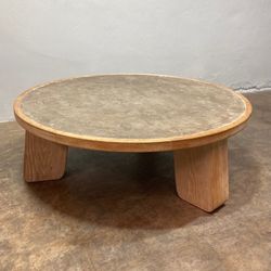 Custom Brutalist Concrete and Oak Coffee Table