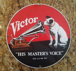 Vintage Porcelain Enamel Sign Lot - Milk-Bone & Victor RCA (Mint Condition)