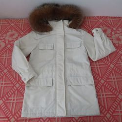 womens burberry london fox fur trim hooded jacket made in usa XS