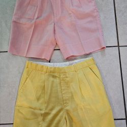 Trimingham's Of Bermuda Lot Of 2 Women's Shorts Size L 55% Linen 45% Polyester 