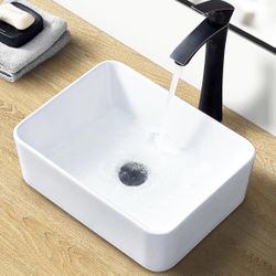 16x12 White Rectangular Vessel Sink – Modern Ceramic Above Counter Bathroom Vanity Bowl – Easy Install