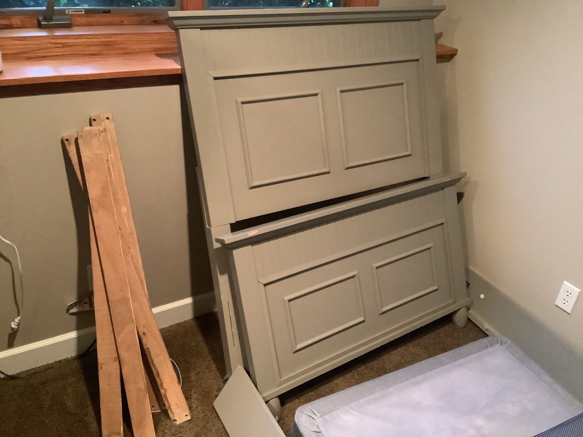 Wood twin bed with mattress and base complete bed