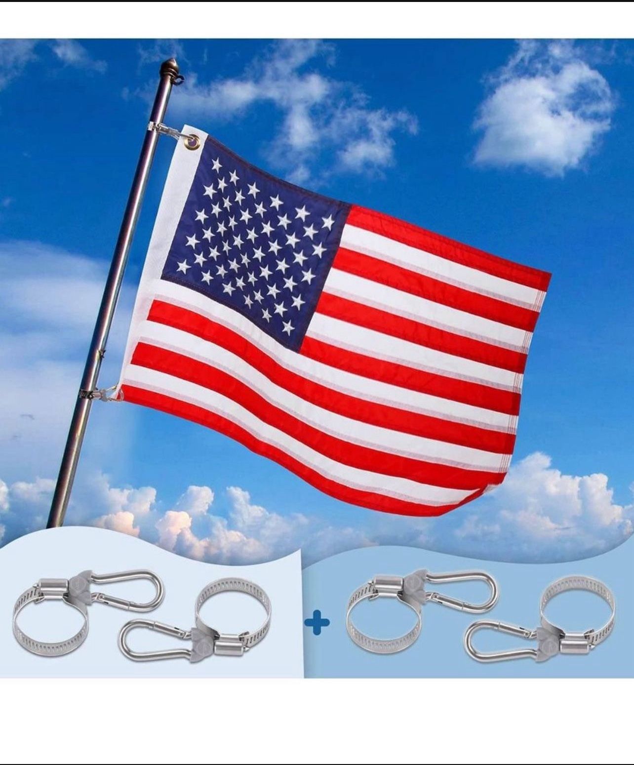 Brandnew Boat Flag Boat American Flag for Boat with 4 American Boat Flag Clips (0.08-1.4 in) 16x 24 US Boat Flag Marine U.S. 50 Stars Sewn Individuall
