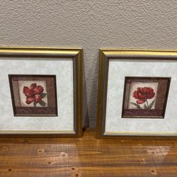 Set of 2 Gold Framed Flower Art 