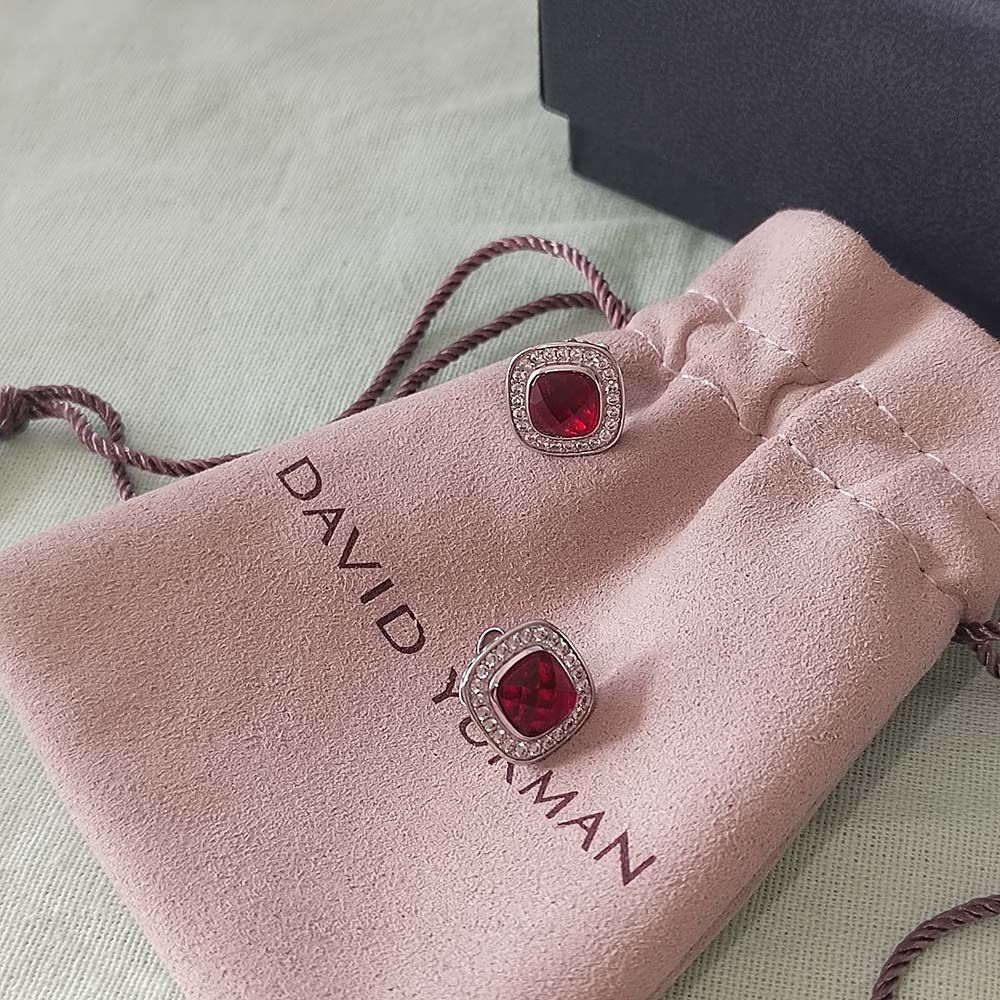 David Yurman Stud Earrings with Garnet and Pavé Diamonds
