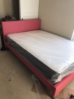 Pink Twin or full size bed frame WITH mattress