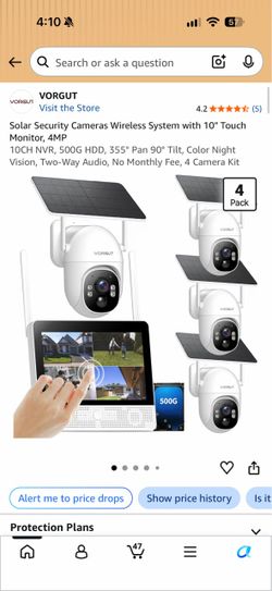 Solar Wireless Security Camera System 4MP 10CH NVR 10” Monitor 500GB HDD 4-Cam Kit