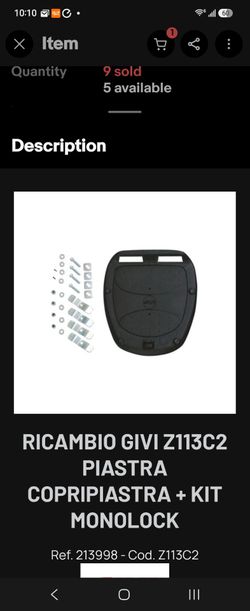 RICAMBIO GIVI Z113C2 PIASTRA COPRIPIASTRA + KIT MONOLOCK