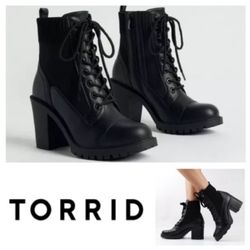 NEW!  Torrid Stretch Lug Heel Bootie - Black (8W)