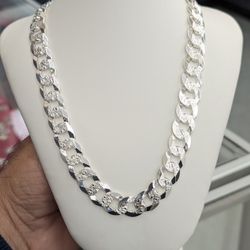 925 sterling Silver Cuban Diamond Cut Chain 13.2mm 20 inch 