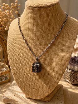 Silver Filigree Box Locket Pendant Necklace