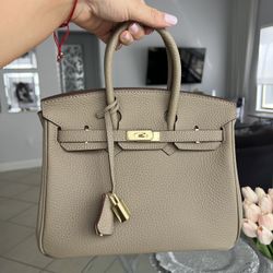 Grey Birkin Style 25 Crossbody Bag 