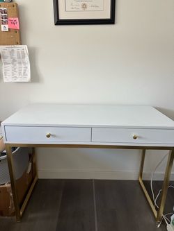 White and Gold 2-Drawer Writing Desk