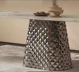 70” DINING TABLE IMITATION MARBLE TOO SMOKY CHROME BASE