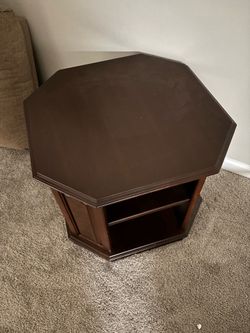 Octagonal Dark Wood End table with Shelves