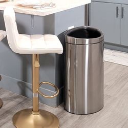 Large Stainless Steel Semi-Round Open Top Trash Can Heavy-Duty